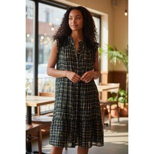 Torrid Plaid Button Front Dress Size 18 Black Yellow Lace Ruffle Smocked Waist